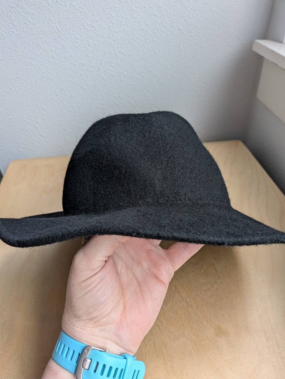 URBN Anthropologie 100% Wool Black Fedora Rancher Hat Wide Brim Boho L/XL
